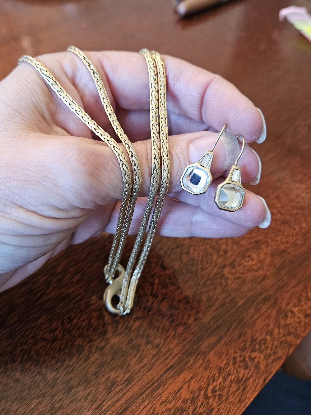 Lia Sophia Gold-Tone Rope Chain Necklace w/ Geometric Clear Stone Drop Earrings